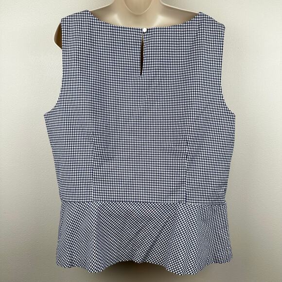 Talbots Blouse Top Sleeveless Gingham Check Plaid Peplum Size 18 Nautical - Picture 4 of 10